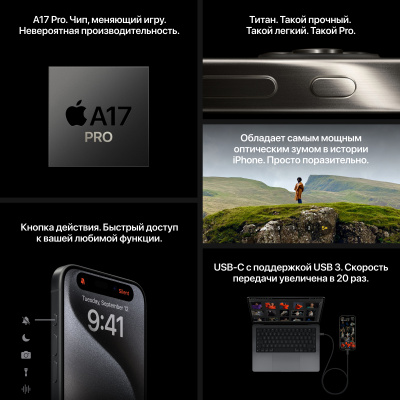 Apple iPhone 15 Pro Max, 512 ГБ (е-sim+nano sim), титановый белый 7