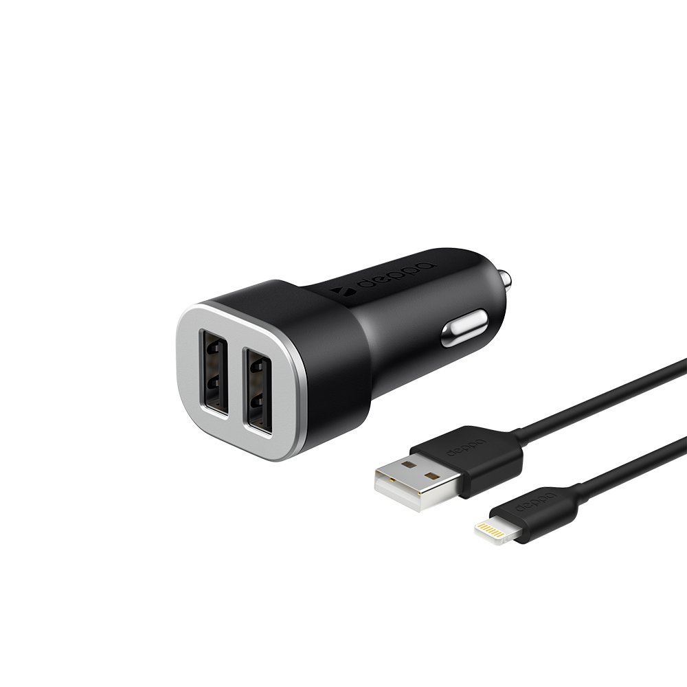 Автомобильное ЗУ Deppa 2 USB 2,4A + кабель 8-pin MFI