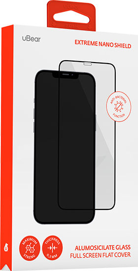 Защитное стекло uBear Extreme Nano для iPhone 13/13 Pro, черная рамка