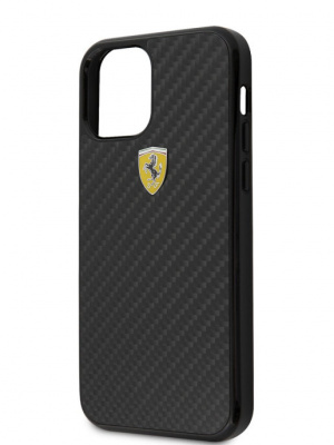 Чехол Ferrari On-Track Real Carbon with metal logo для iPhone 12 Pro Max, черный