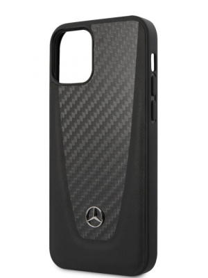 Чехол Mercedes Dynamic Genuine leather & Real cabon для iPhone 12 Pro Max, черный