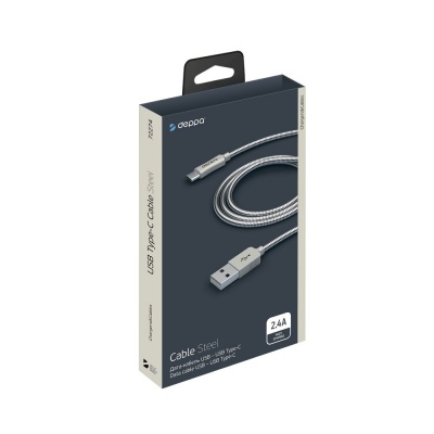Дата-кабель Deppa Metal USB - Type-C 1,2 m стальной