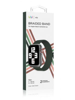 Ремешок VLP нейлоновый плетеный для Apple Watch 42/44/45mm (S/M) 2шт., темно-зеленый
